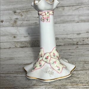 White Ceramic Candle Holder with Pink Floral Accents